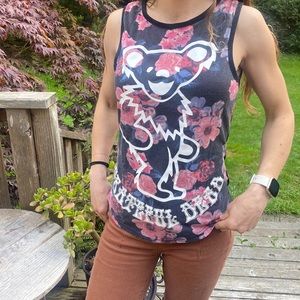 Grateful Dead dancing bear 🐻 tank vintage 2014gdp black w/ pinkish flower 🌸 S